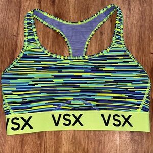 VSX Women's Vibrant Striped Sports Bra - Blue and Yellow